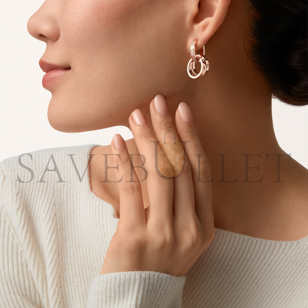 CARTIER LOVE ROSE GOLD EARRINGS, TRANSFORMABLE, SEMI-PAVED N8515240